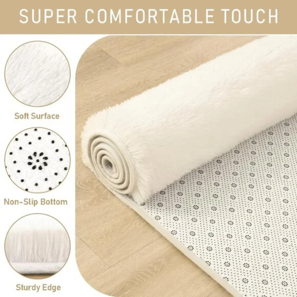 9x12 Ultra Soft Cream Area Rug, Fluffy Modern Carpet for Home, Room & Nursery